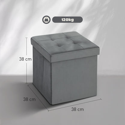 HOMCOM Klappbarer Sitzhocker mit Stauraum, Aufbewahrungsbox, Schaumstoff, MDF, Grau
