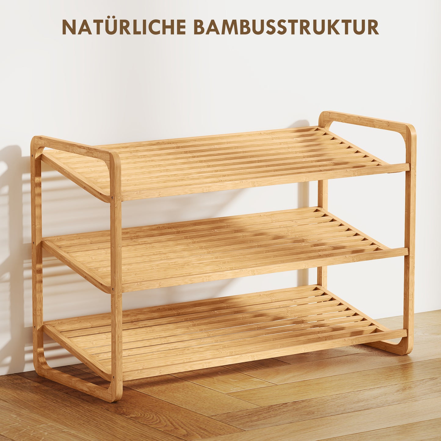 HOMCOM Bambusregal, Schuhregal, Flurregal, 3-stufiges Design, 30 kg Belastbarkeit, Holz