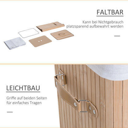 HOMCOM Wäschekorb schmal mit Deckel 72L Wäschesammler mit Griff، herausnehmbarer Wäschesack، Wäschebox for Washküche Schlafzimmer Badezimmer Natur