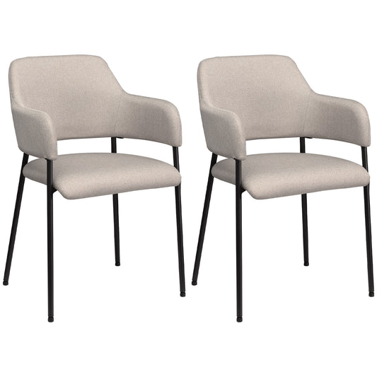 HOMCOM Esszimmerstühle, 2er-Set, bequem, Leinenoptik, Metallrahmen, bis 120 kg, Beige
