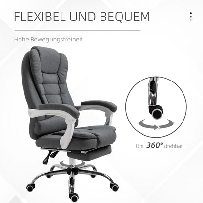 Vinsetto Bürostuhl mit ausklappbarer Fußstütze، Chefsessel، verstellbare Rückenlehne، Leinenoptik، غراو