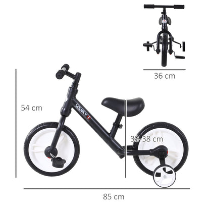 HOMCOM Kinder Laufrad ab 2-5 Jahre Lauflernrad mit Stützrädern، Pedalen، Höhenverstellbarem Sitz، دراجة التوازن Spielzeug für Kleinkinder Erste Geburtstag Geschenk، Schwarz