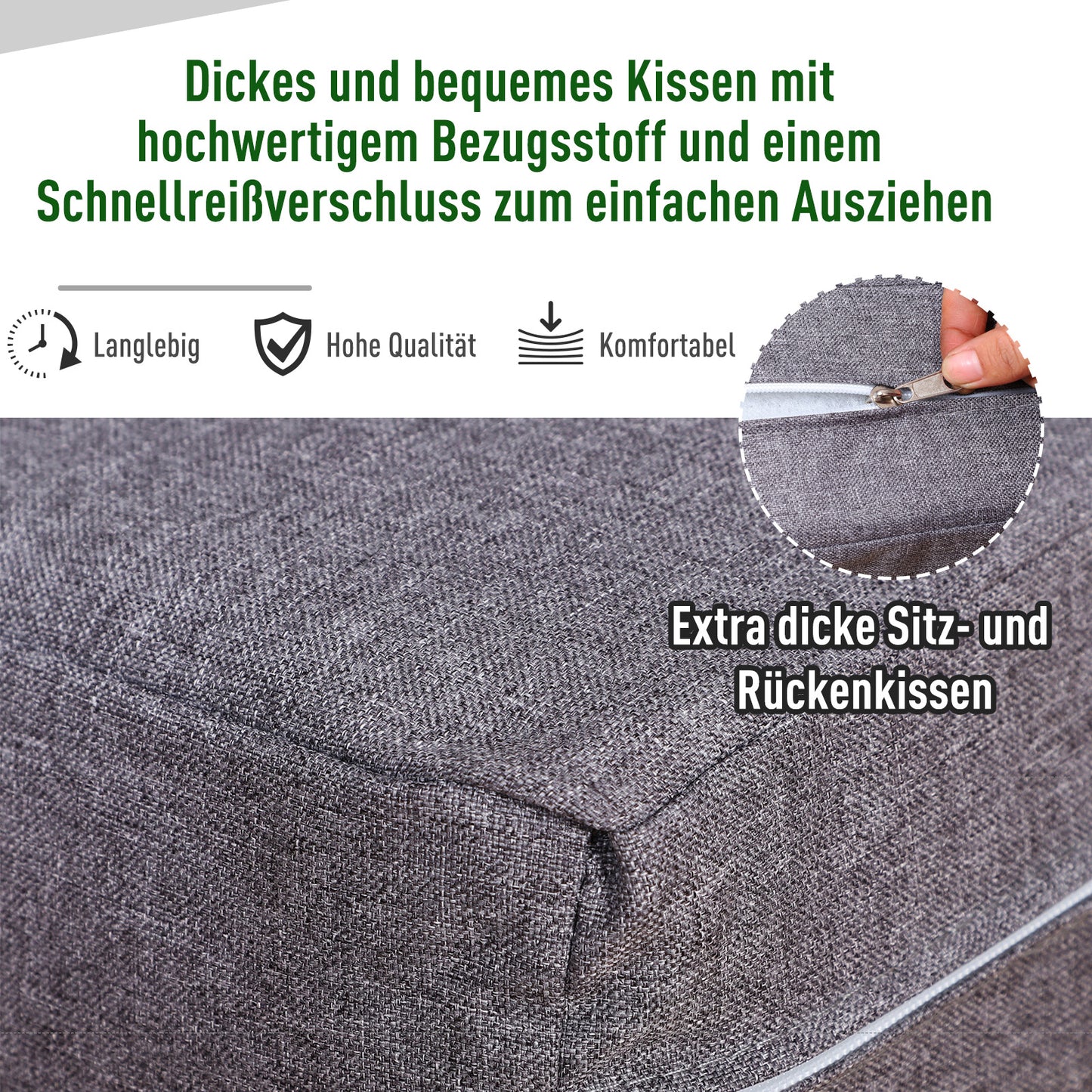 Outsunny Vierteiliges Gartenmöbel Set, Sitzgruppe, Sofa mit Sitzkissen, Tisch mit Stauraum, Polyester, Grau, 138 x 69 x 63 cm