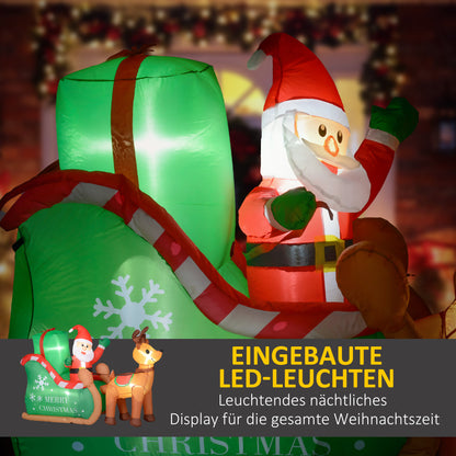 Outsunny Weihnachtsmann mit Schlitten & Rentier, aufblasbar, weiße LED-Beleuchtung, 210 x 80 x 140 cm