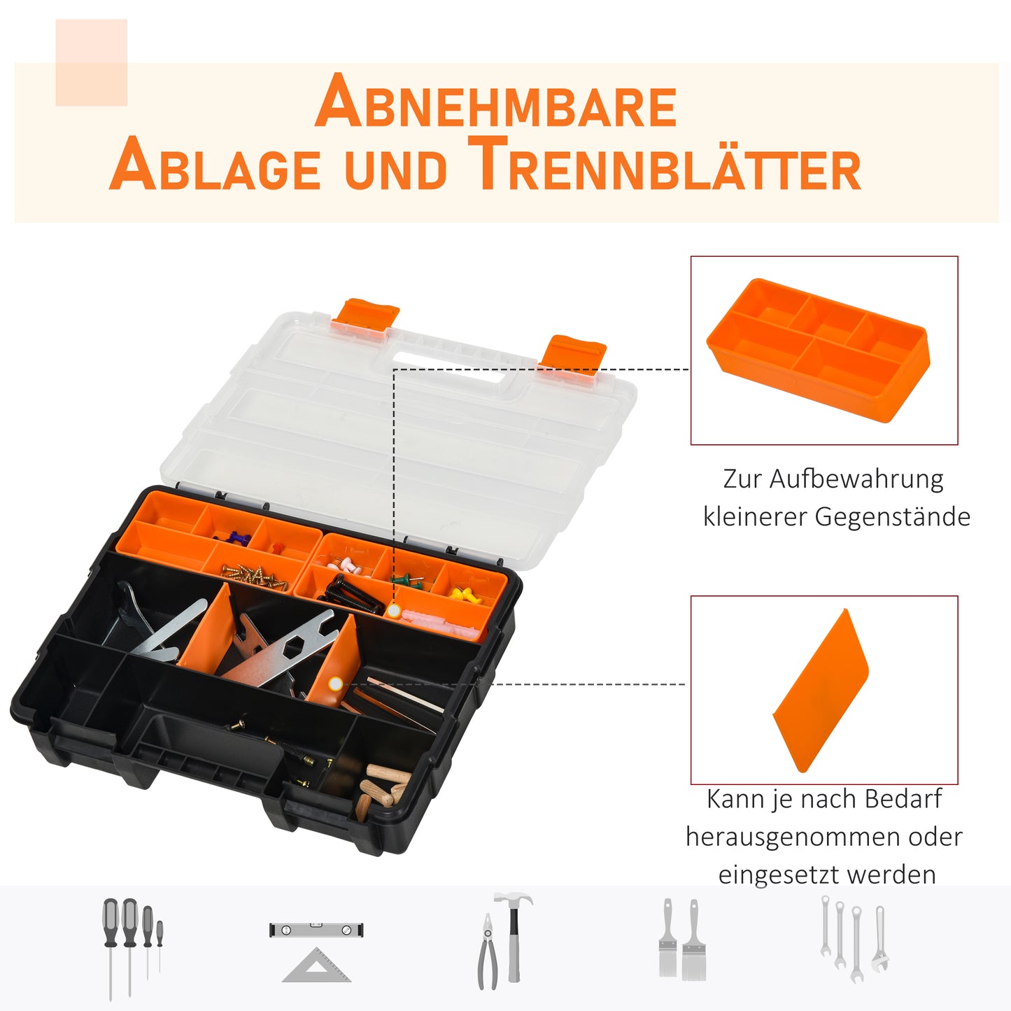 DURHAND 4PCS Werkzeugaufbewahrung Box Multifunktionales Werkzeugbox Sortierkasten Kleinteilemagazin Teile Kunststoff Orange+Schwarz 28,7 x 22,5 x 5,5 cm