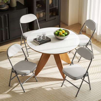 HOMCOM 4er-Set gepolsterte Klappstühle, Faltbare Stühle mit Cordbezug, Rückenlehne, Metallrahmen, Cremeweiß