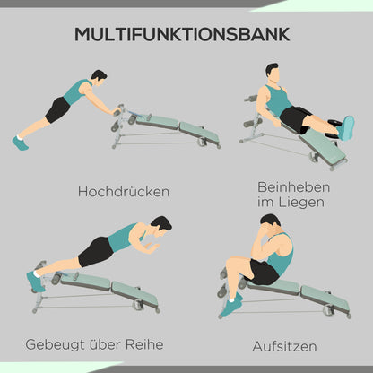 SPORTNOW Trainingsbank, Bauchtrainer, höhenverstellbar, klappbar, 2 Widerstandsbänder, Stahl, grün, 51 x 137 x 50-66 cm