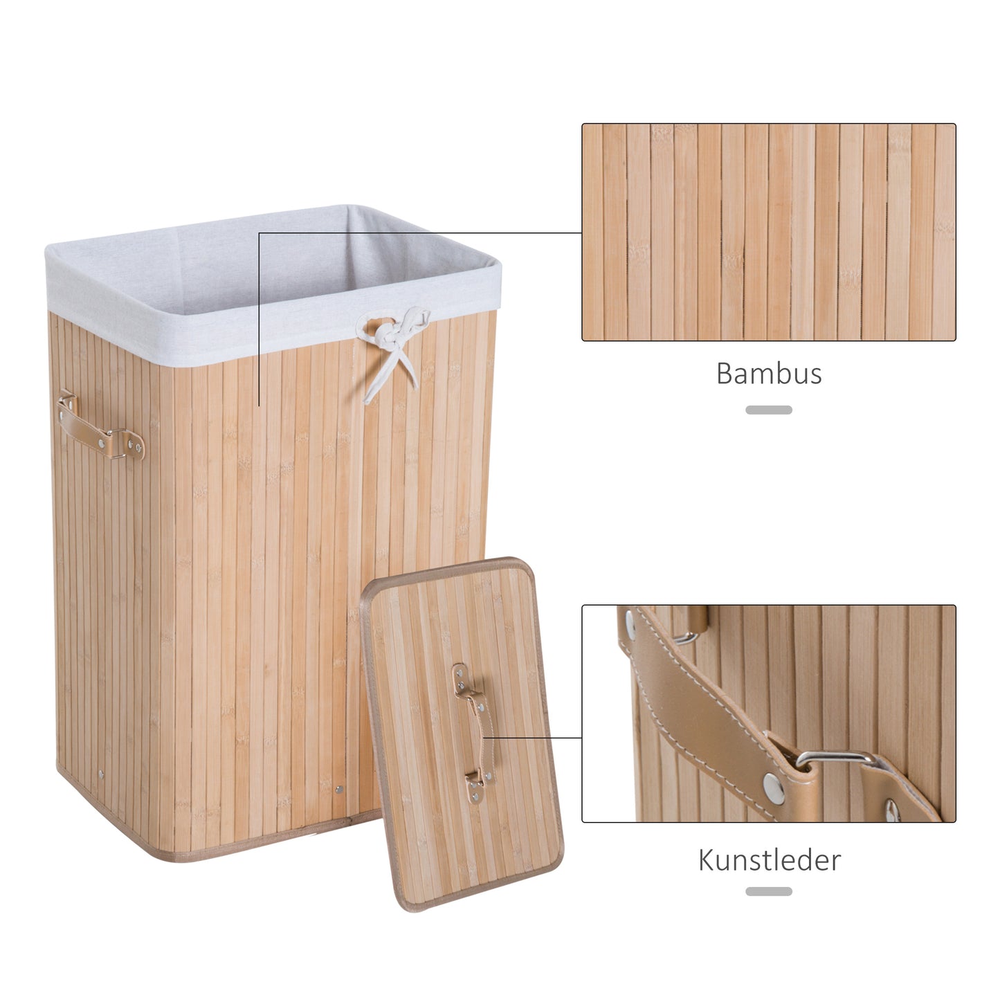 HOMCOM Wäschekorb schmal mit Deckel 72L Wäschesammler mit Griff، herausnehmbarer Wäschesack، Wäschebox for Washküche Schlafzimmer Badezimmer Natur
