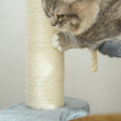 PawHut Katzenbaum Kletterbaum mit Hängematte, 3-Stufiger Spielbaum mit Katzenbett Katzenkratzbaum mit Sitzplattform, Sisalsäulen, Grau Ø40 x H65 cm