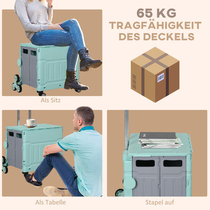 HOMCOM Einkaufswagen Einkaufstrolley, Treppensteiger, klappbar, Teleskopgriff, bis max. 65 Kilo belastbar, Grün