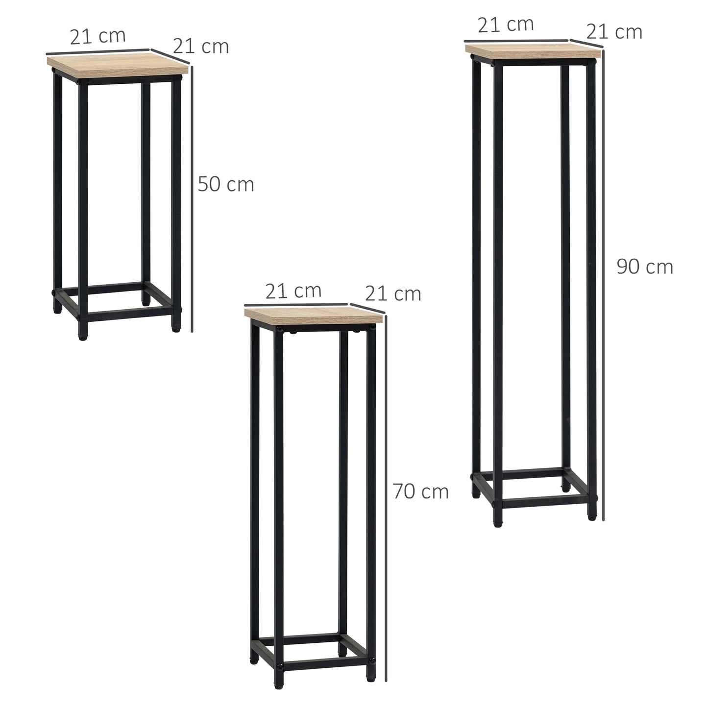 Outsunny 3-teiliges Set Pflanzenständer stapelbar platzsparend 21 cm x 21 cm x 50/70/90 cm Stahl Braun + Schwarz
