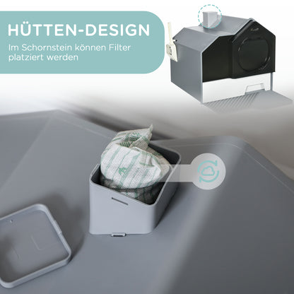 PawHut Katzentoilette im niedlichen Design, 1 Siebvorleger, 1 Streuschaufel, herausnehmbare Bodenwanne, Grau