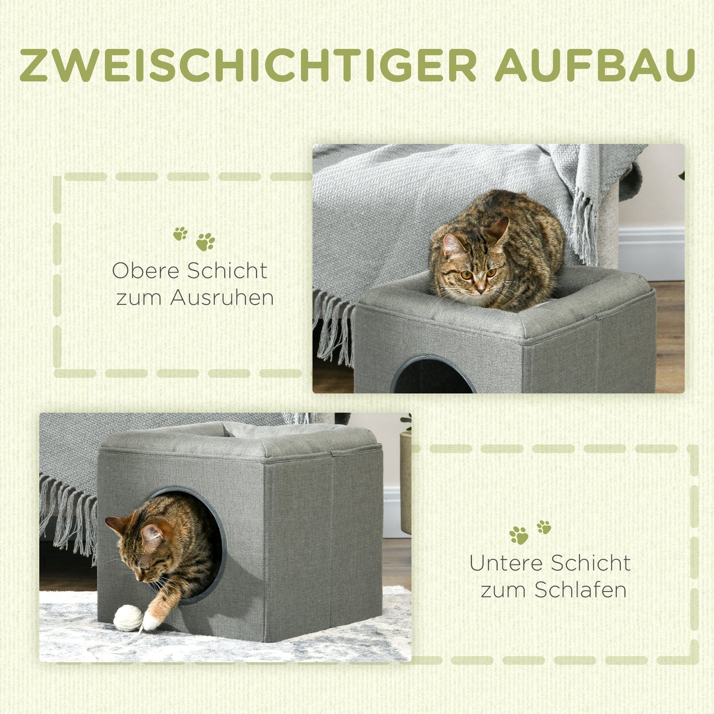 PawHut Katzenhöhle Katenbett 2-in-1 Katzenhöhle, ink. Kissen, 36,5 x 36,5 x 33 cm, Grün