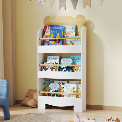 AIYAPLAY Bücherregal für Kinder Kinderregal mit 3 Ablagen Aufbewahrungsregal aus Holz 55x15x110cm Weiß