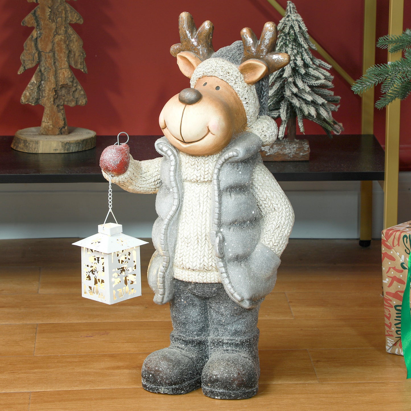 HOMCOM Weihnachtsdeko, Rentier mit Laterne, LED, batteriebetrieben, 25,5 x 19,5 x 52 cm