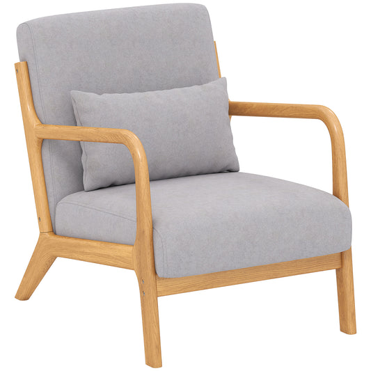 HOMCOM Eleganter Lounge-Sessel mit Holzrahmen und Schaumstoff-Polsterung, Samtoptik, für Wohnzimmer, Schlafzimmer, Grau