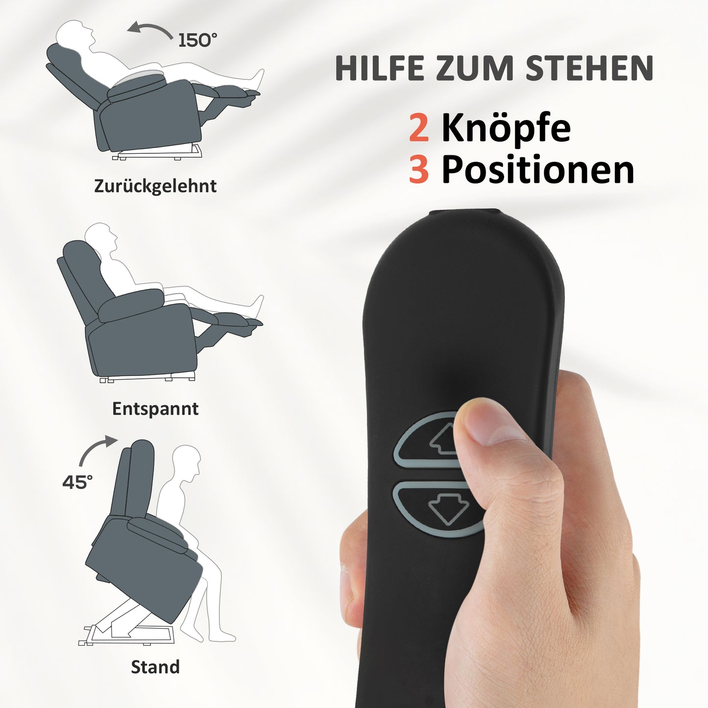 HOMCOM Aufstehsessel mit weichem Bezug, Recliner-Sessel mit Fernbedienung und Seitentaschen, Grau