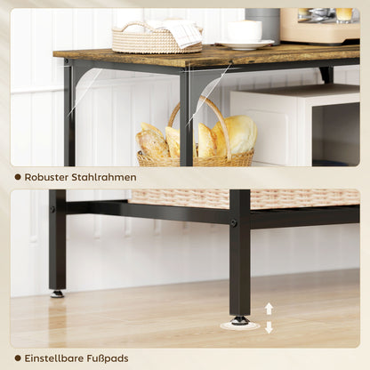 HOMCOM Bäckerregal, 3-stufiges Küchenregal mit Stahlrahmen, Rustikales Braun+Schwarz