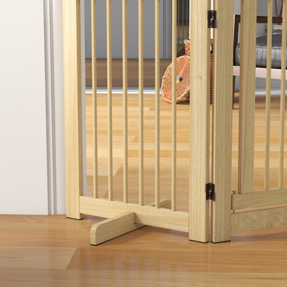 PawHut Freistehendes Hundegitter, 4 Paneele, flexibel, Kiefernholz, 204L x 36B x 75H cm, Naturholz