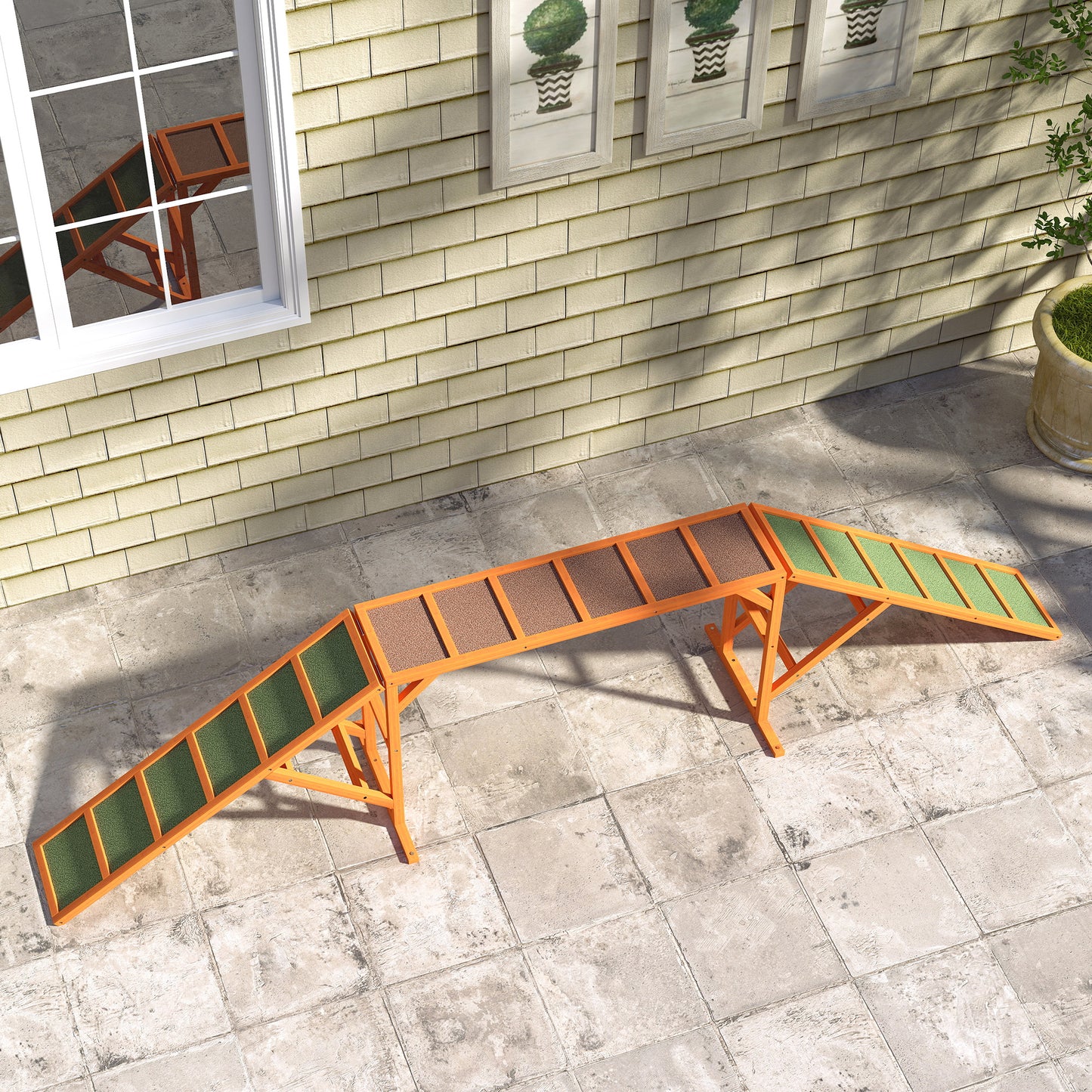 PawHut Agility Hunderampe, Parcours, rutschfest, wetterfest, Holz, 335 x 55 x 60 cm, Orange