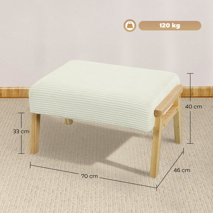 HOMCOM Sitzhocker Hocker mit weichem Sitzkissen Holzbeinen Fußhocker mit Cordoptik Cremeweiß