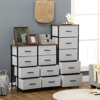 HOMCOM Kommode mit 5 Schubladen aus Stoff Aufbewahrungsschrank mit Griffen 45 x 30 x 116 cm Grau