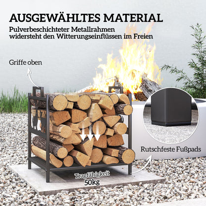 Outsunny Kaminholzregal für innen 42,5 x 33,5 x 43 cm Brennholzregal für Kamin Ofen aus Metall Schwarz