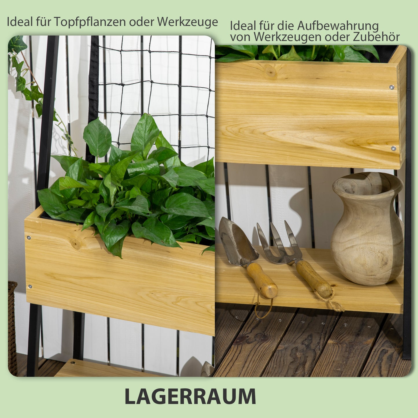 Outsunny Hochbeet im Industrie-Design, mit 1 Regal, Innenverkleidung aus Vlies, wetterbeständig, 80 cm x 30 cm x 125 cm