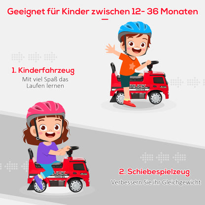 HOMCOM Rutscherfahrzeug Rutscherauto Babyrutscher Kinderfahrzeug lizenziert von Mercedes ANTOS-LKW-Stil mit Licht für Kinder von 12 bis 36 Monaten Metall PP-Kunststoff Rot+Schwarz 62,5x28,5x45cm