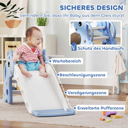 AIYAPLAY 3-in-1 Rutsche für Kinder, Giraffenform, Basketballkorb, Ball, Blau