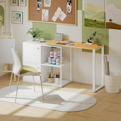 HOMCOM Schreibtisch L-förmig, 360° drehbarer Eckschreibtisch mit 2 Lagerschränken, 2 offenen Regalen, Computertisch für kleine Räume, Arbeitszimmer, Wohnzimmer, 150x40x75 cm, Weiß