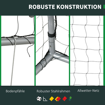 SPORTNOW Fußballtor wetterfest, stabiles Metallgestell, reißfestes Netz, 160H x 240L x 85B cm, Grau