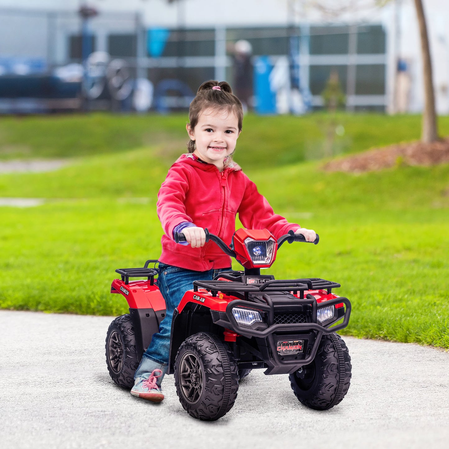 HOMCOM Kinder-Elektroquad, max. 4 km/h, ab 3 Jahren, LED-Scheinwerfer, Musikanschluss, schwarz+rot 88 x 45 x 50 cm