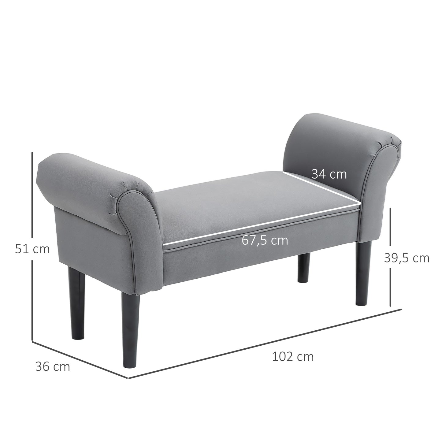 HOMCOM Sitzbank، Bettbank، Robust Bauweise، weiche Polsterung، 102x36x51 سم، Grau