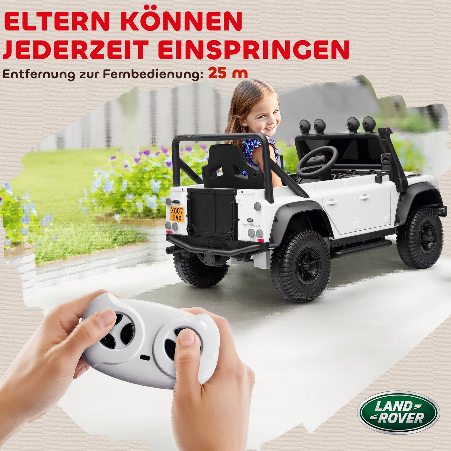 AIYAPLAY Kinder-Elektroauto, 12V Batterie-Betrieb, Fernbedienung, Musik-Funktion, Hupe, LED-Lichter, Weiß