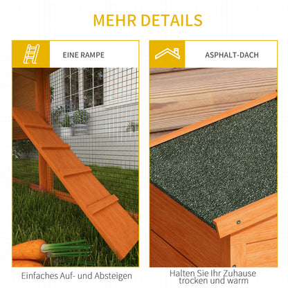 PawHut Kleintierstall, Kleintierkäfig, Outdoor-Kaninchenstall, Freilaufgehege, winterfest, Massivholz, 150 x 45 x 85 cm, Orange