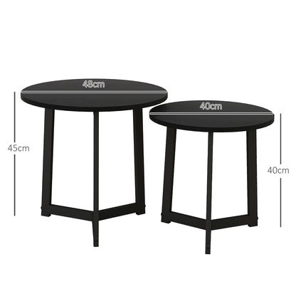 HOMCOM Moderner Couchtisch als 2er-Set, Metallrahmen, MDF, Rundes Design, ineinander verschiebbar, Schwarz