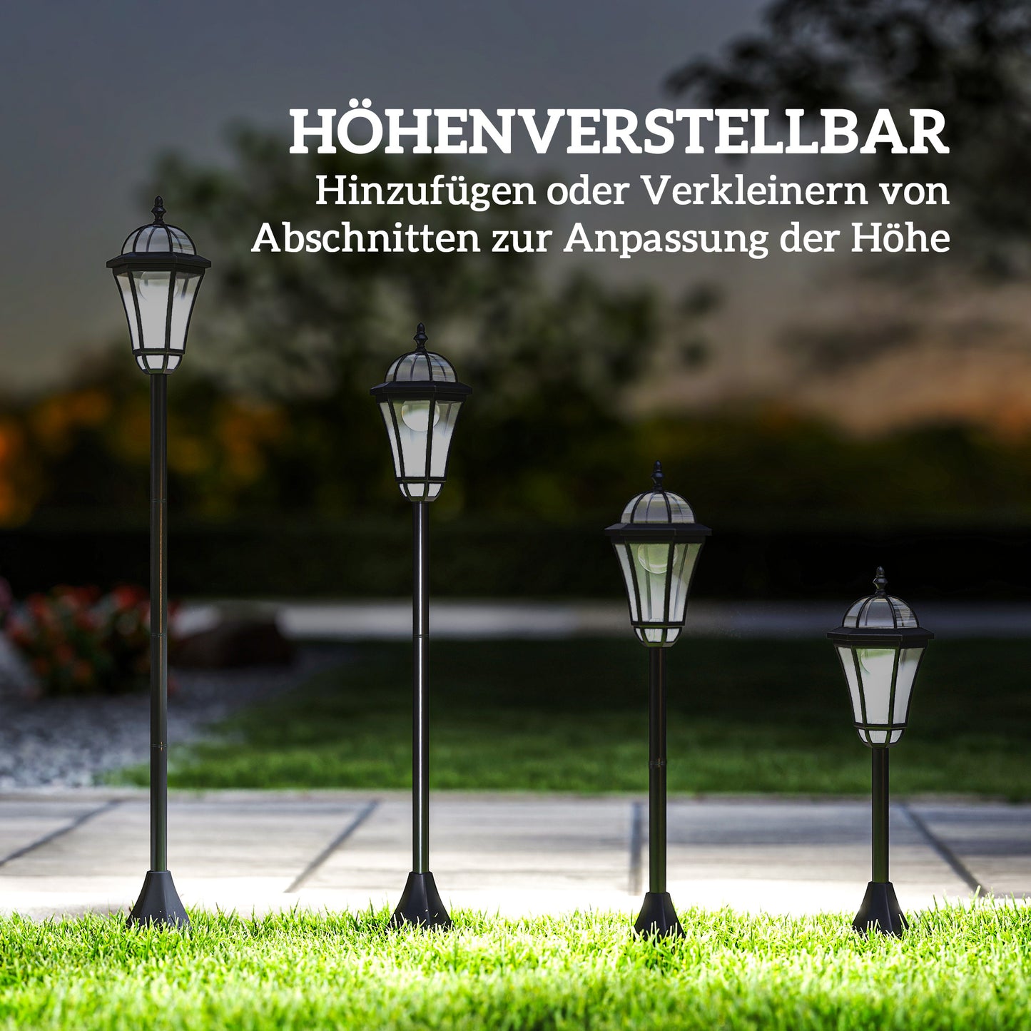 Outsunny Solar Gartenlaterne 2er Set, Wetterfeste Wegleuchte 129 cm hoch, mit LED, 6 Std. Beleuchtung, IP44, Solarlampe für Außen, Schwarz