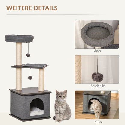 PawHut Katzenkratzbaum Katzenspielzeug Kletterbaum Spielmöglichkeiten Spielsisal Spielseil PB-Platte سيزال Dunkelgrau 40 × 40 × 104 سم