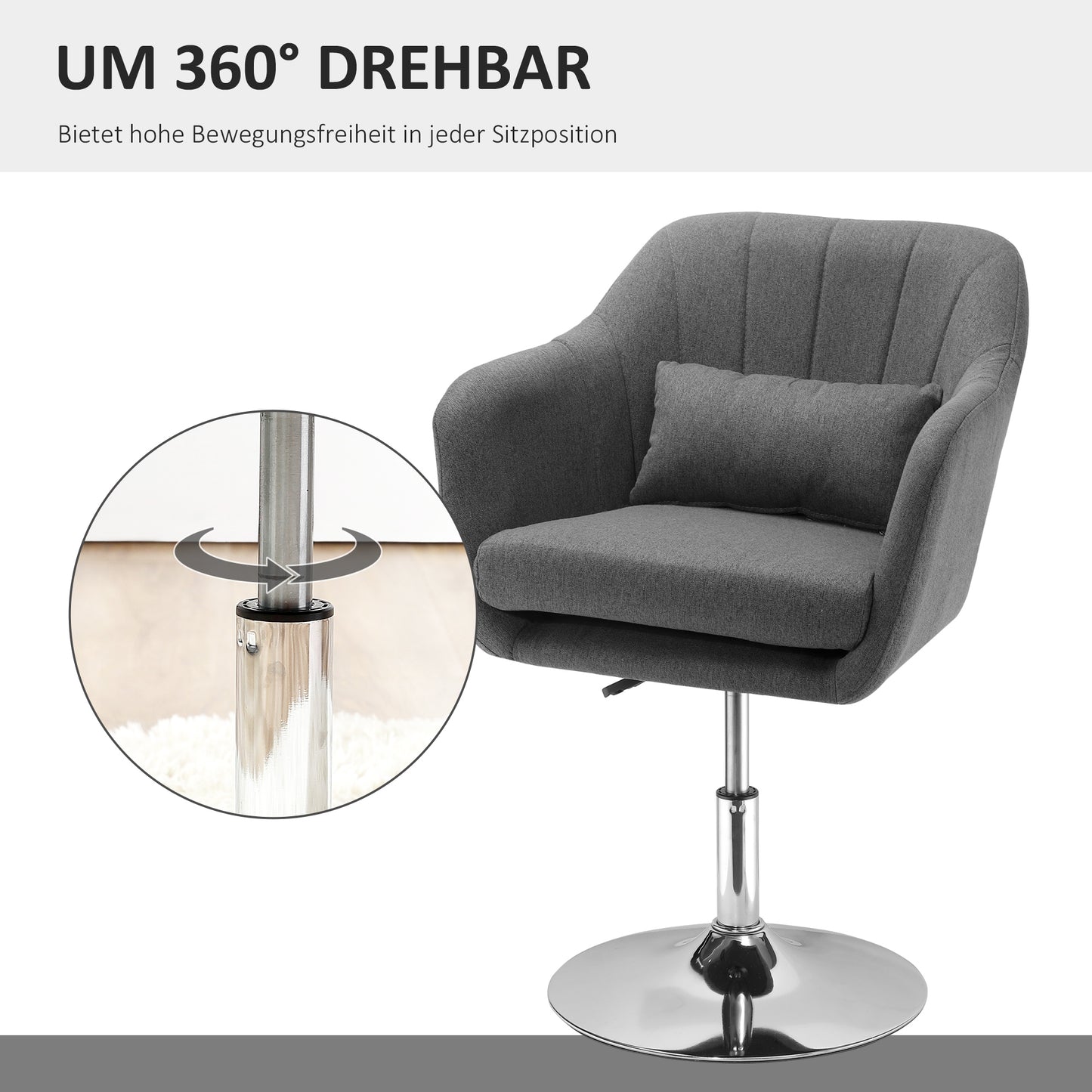 HOMCOM Drehstuhl, höhenverstellbarer Bürostuhl, leinenartiges Polyester, Metall, 60 x 60 x 79-91 cm, Dunkelgrau