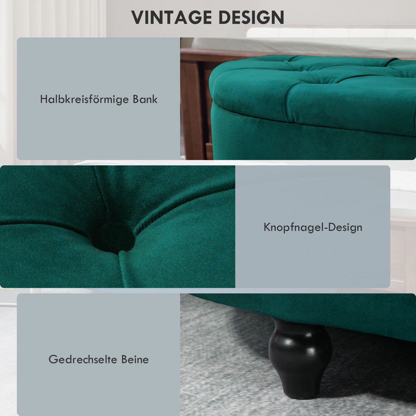 HOMCOM Hocker mit Stauraum, Sitztruhe, gepolstert, soft-close Deckel, Samtoptik, 120 x 46 x 42 cm, Dunkelgrau