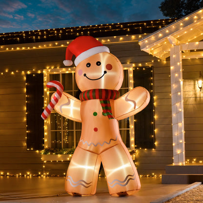 HOMCOM Selbstaufblasender Lebkuchenmann, inkl. Gebläse, Weihnachtsdekoration 2,4 m mit LED-Lichtern