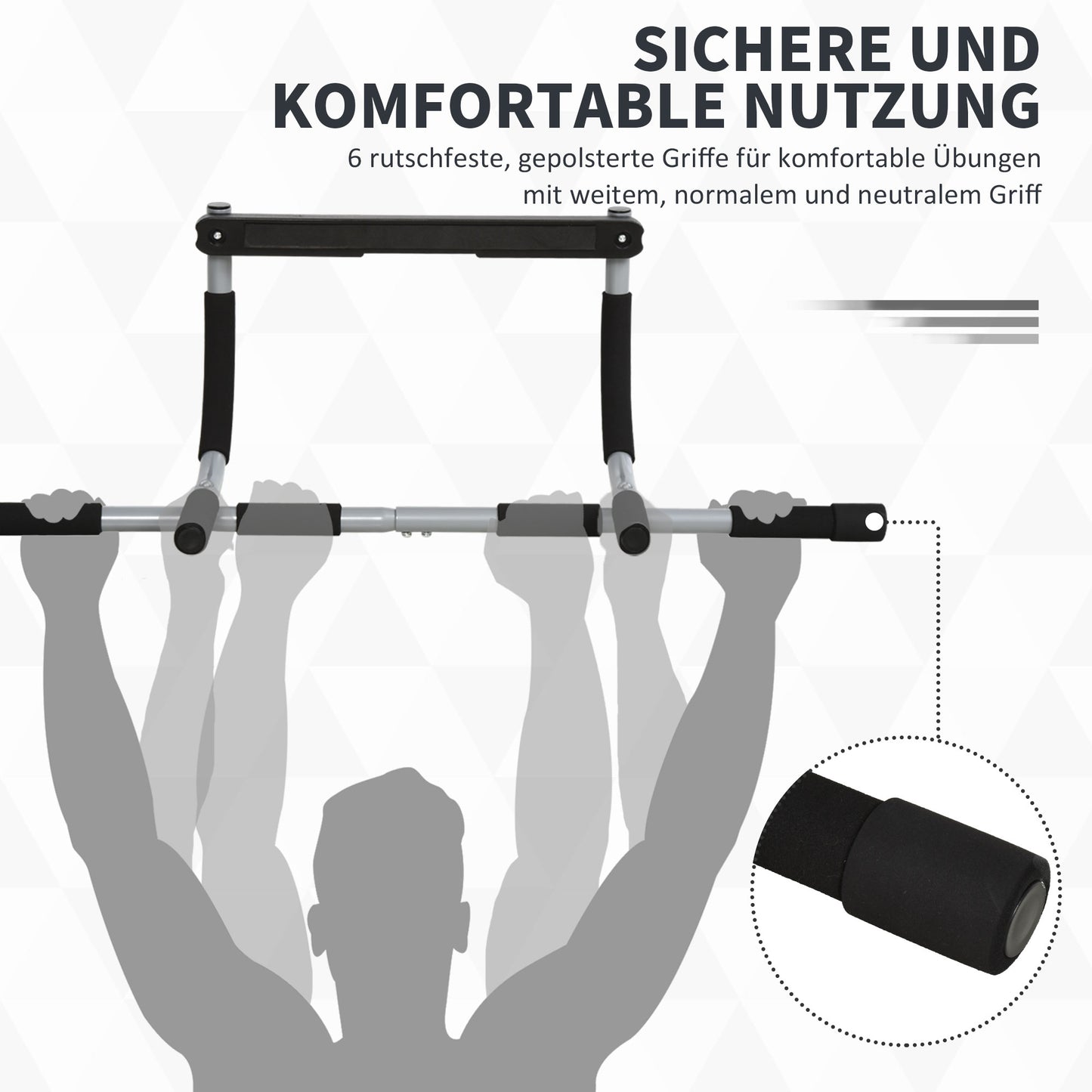 HOMCOM Klimmzugstange، التدريبات-Halterung، Multifunktions-Türreck، Stahl، Schaumstoff، 92 x 40 x 17 cm، Schwarz+Grau