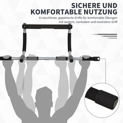 HOMCOM Klimmzugstange، التدريبات-Halterung، Multifunktions-Türreck، Stahl، Schaumstoff، 92 x 40 x 17 cm، Schwarz+Grau