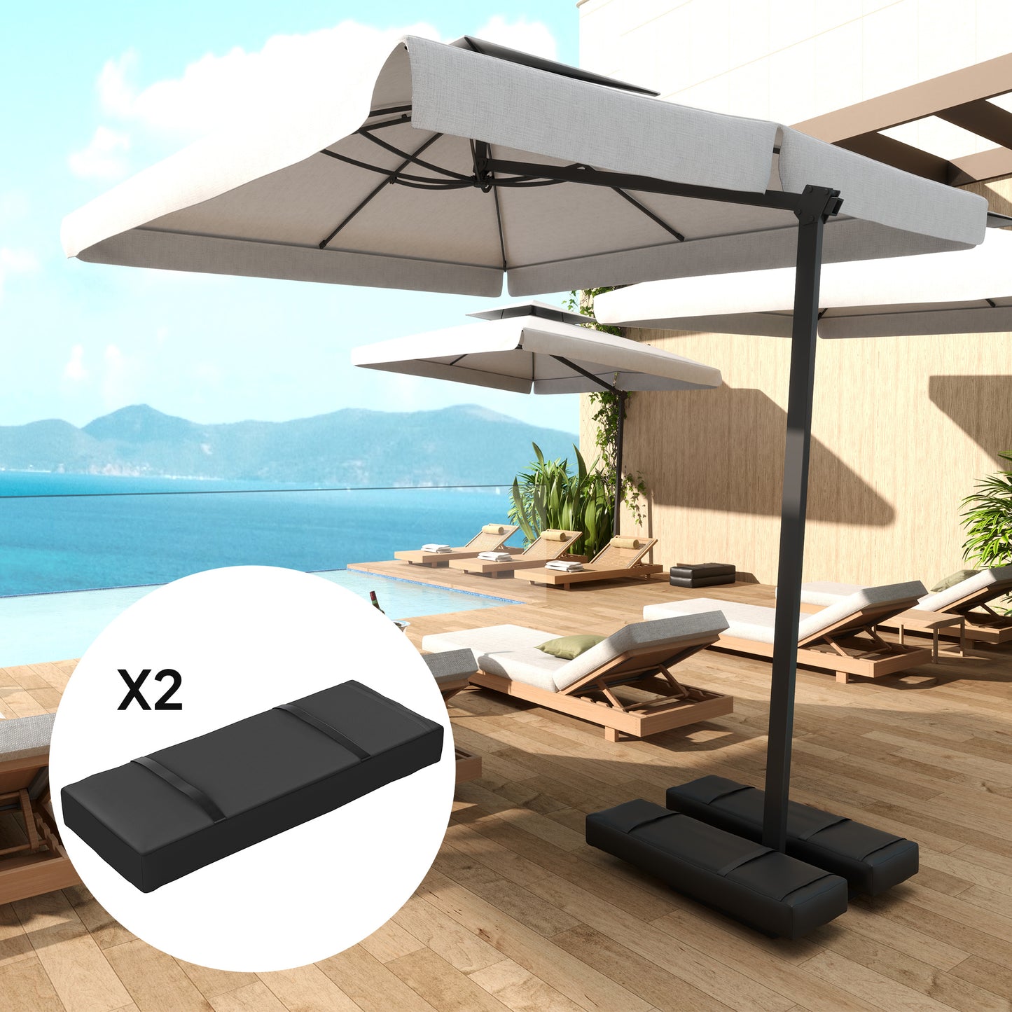 Outsunny 2er Set Sandsäcke für Sonnenschirm auffüllbare bis 25 kg Sandsack für Schirmständer 600D Oxford Schwarz