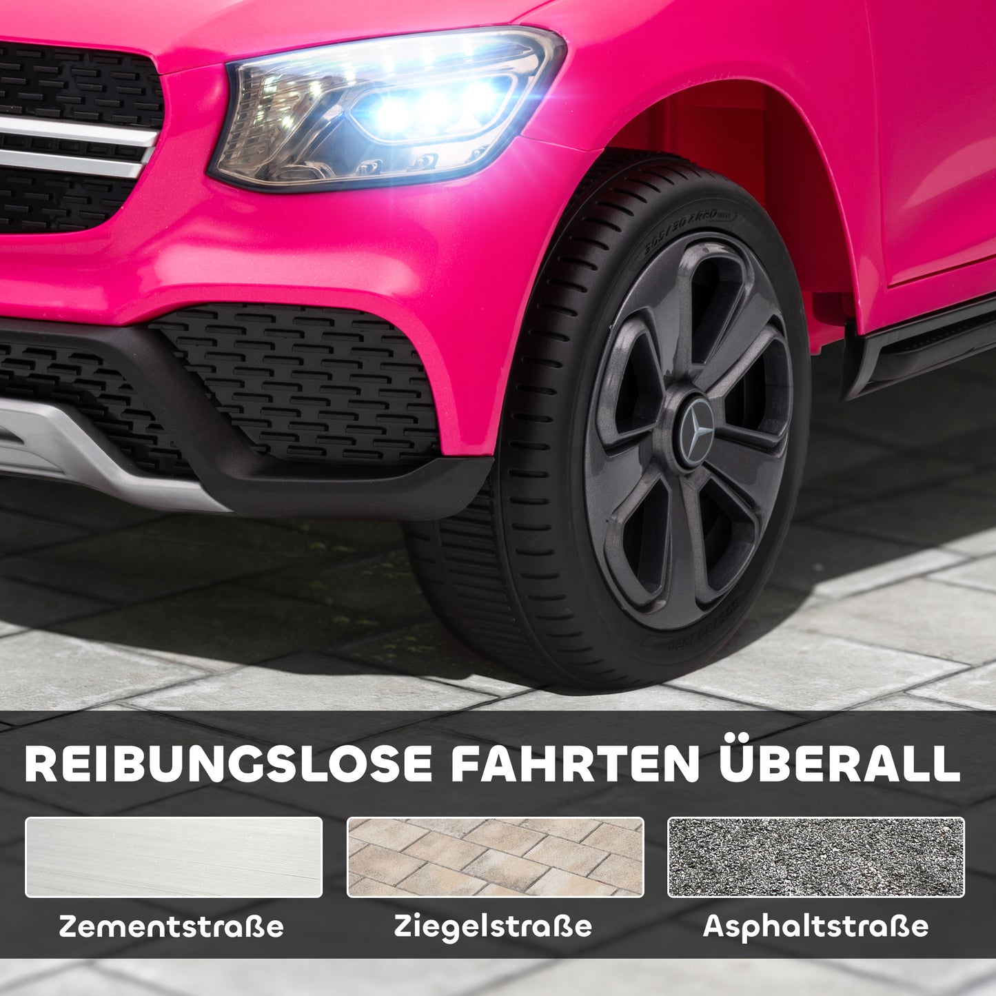AIYAPLAY Elektroauto für Kinder, 12V Kinderauto mit Fernbedienung, LED-Lichter, Musik, 3 Geschwindigkeiten, 3-6 Jahre, Rosa