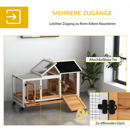 PawHut Kleintierstall für Zwergkaninchen, Meerschweinchen, mit Rädern, 108 x 58 x 73,5 cm, Gelb