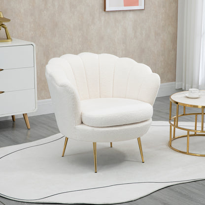 HOMCOM Polstersessel in Muschelform, Relaxsessel, Entspannungssessel, Metallbeine in Goldoptik, 79L x 77B x 77H cm, Weiß