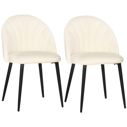 HOMCOM 2er-Set Esszimmerstühle im Skandi-Design, Küchenstühle, Samptoptik, Creme + Schwarz