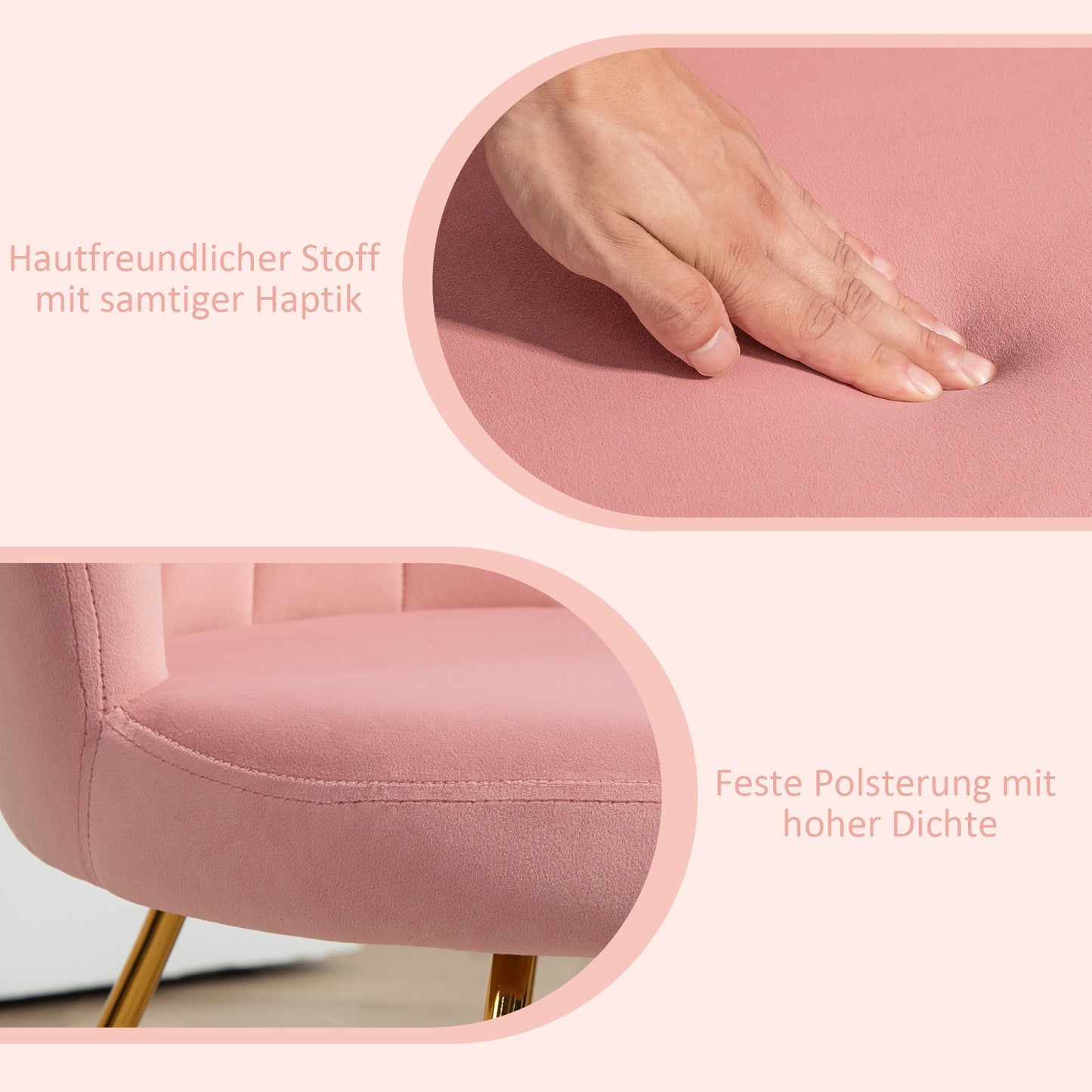 HOMCOM Polsterstuhl, Akzentstuhl mit Rückenlehne im Lotus-Design, Metallbeine, Rosa